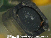 使用銀(Ag)鍍層的電源電感器(Power Inductors)，經過推力測試后，零件端點上已經看不到任何鍍層的痕跡了，所以其耐推力就比較小。