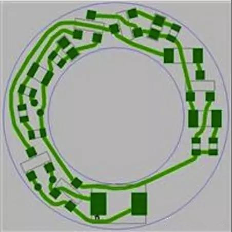 圖6：PCB布線例子：(a)拓撲式自動布線器(完成了100%導(dǎo)線的布線)；